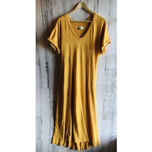 NWOT Free People FP BEACH Meadow Tee Dress Maxi T-Shirt Knit Mustard Pockets L